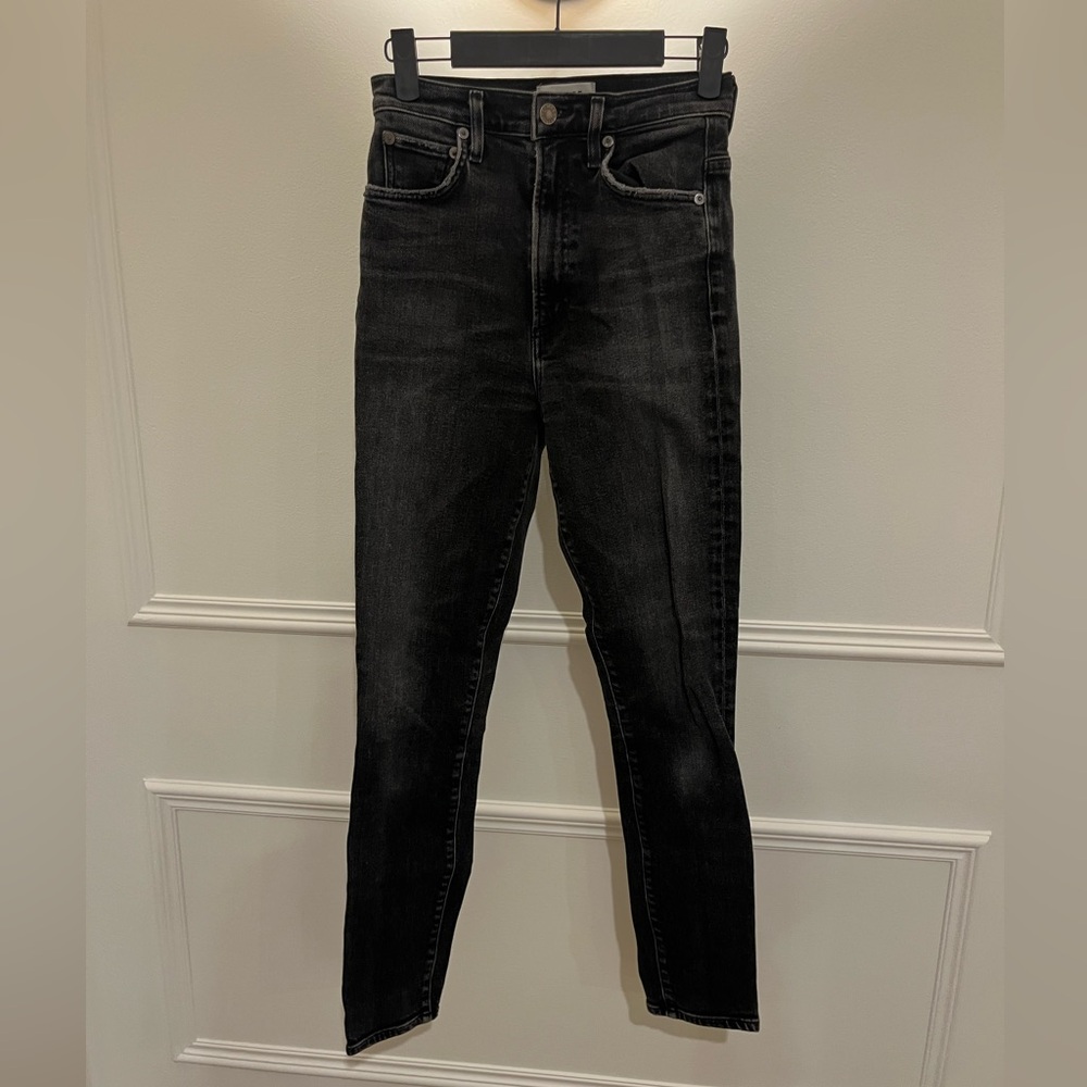 Agolde Slim Leg Black Washed Denim Jeans